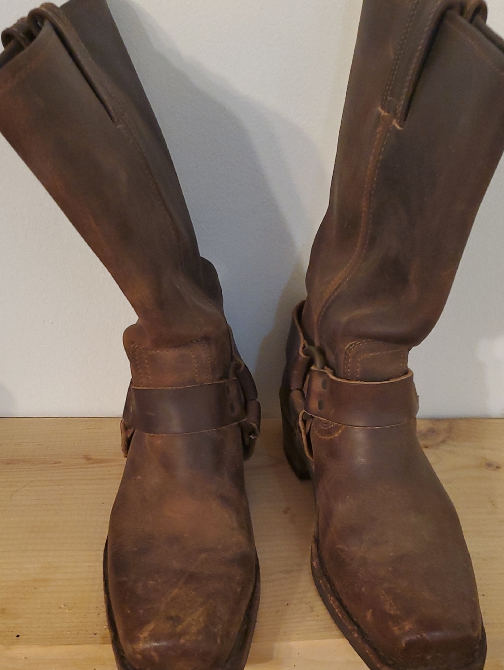Frye | Brown Leather Women's Motorcycle Harness Square Toe Boots - Size: 7.5 - Picture 2 of 10